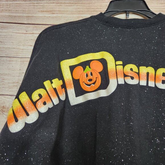Walt DISNEY World HALLOWEEN Glitter Black Candy Corn Spirit Jersey Size XS - Picture 10 of 14